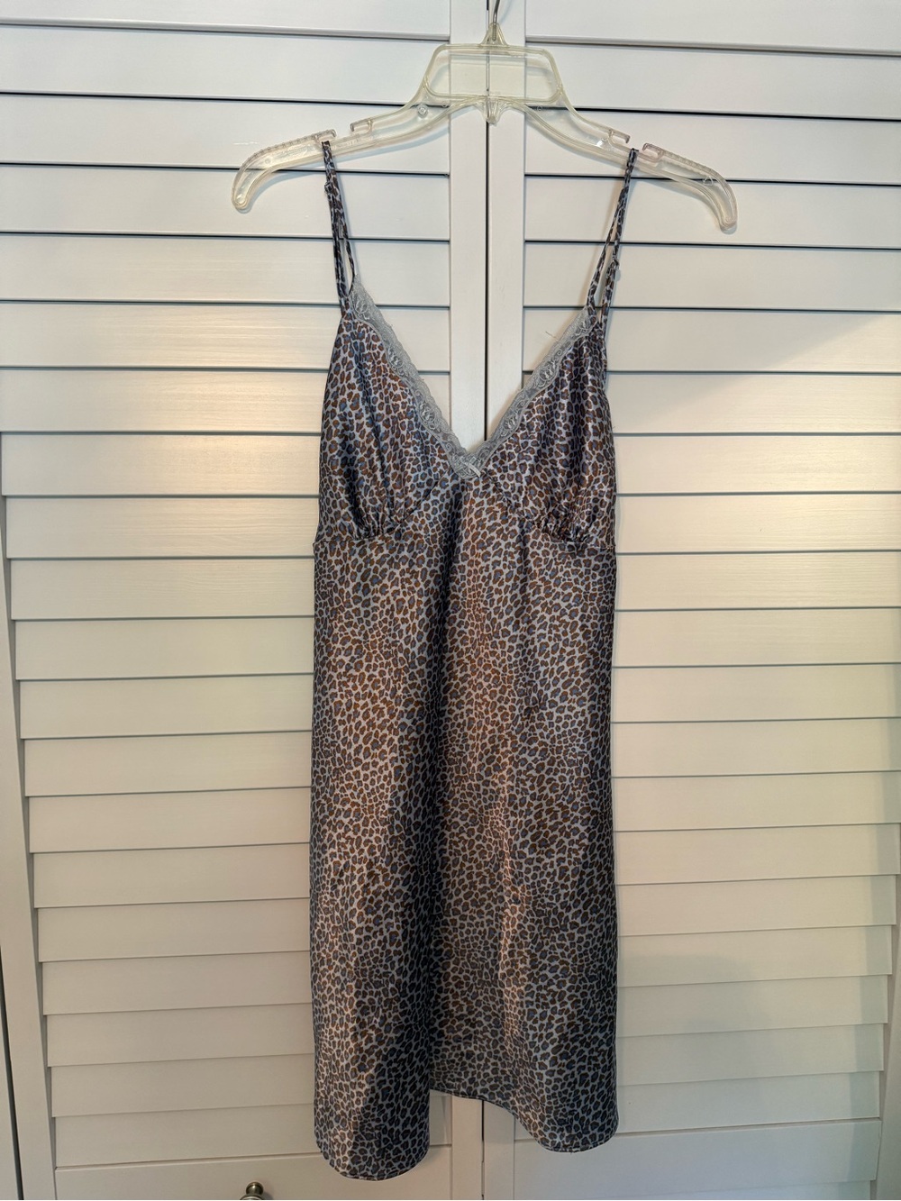 Adonna Leopard Satin Slip with Lace Trim